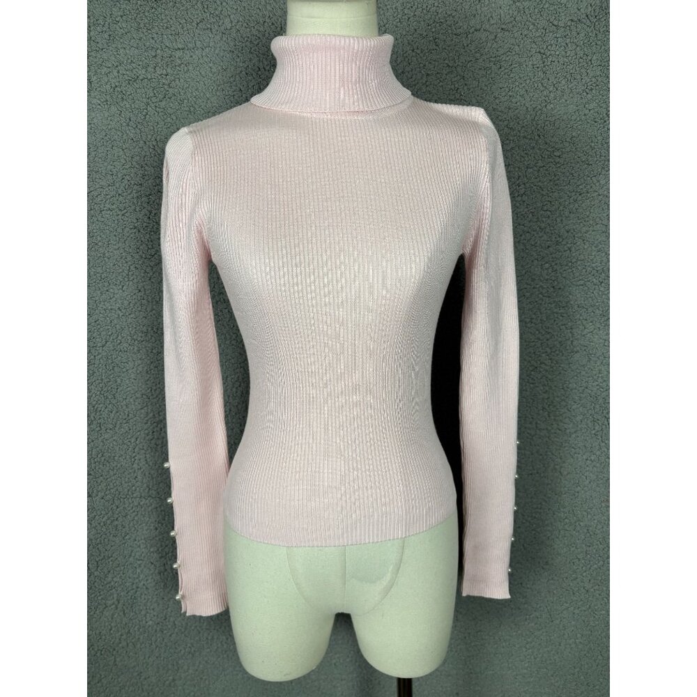 Hooked Up Lot Icy Pink Ribbed Turtleneck Sweater Pearl Accents Size XS NWT's